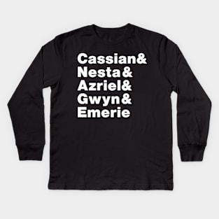 A Court of Silver Flames Warriors Line Up, Cassian, Azriel, Nesta, Emerie and Gwyn Kids Long Sleeve T-Shirt